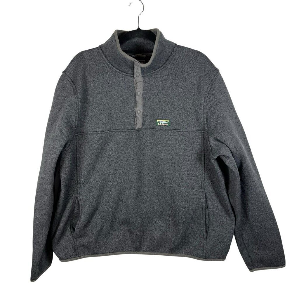 LL Bean Men's Quarter Henley Pullover Fleece‎ Sweater Gray Size XXL Outdoor